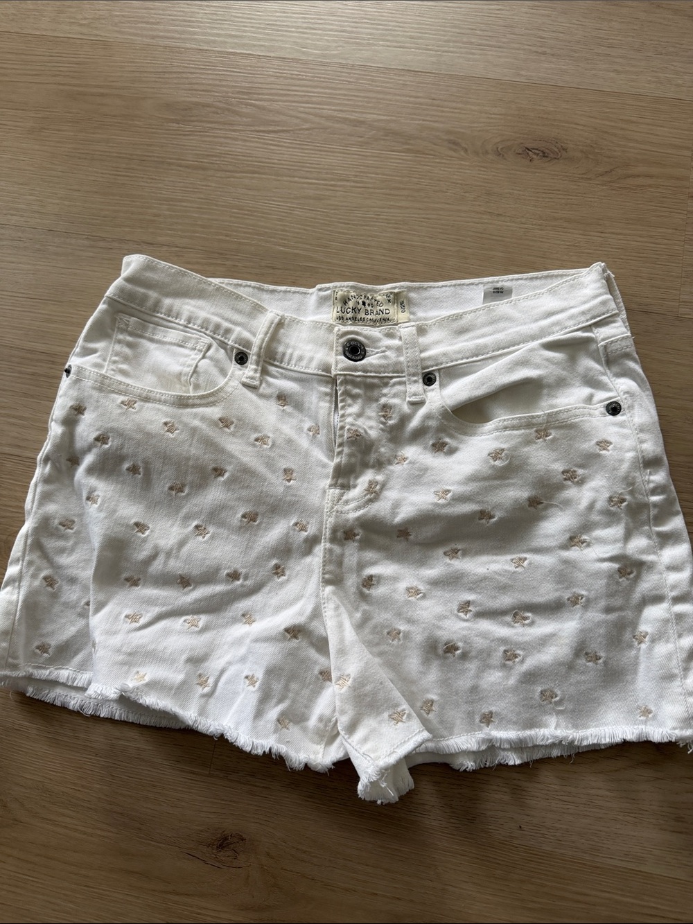 Lucky Brand White Embroidered Denim Shorts